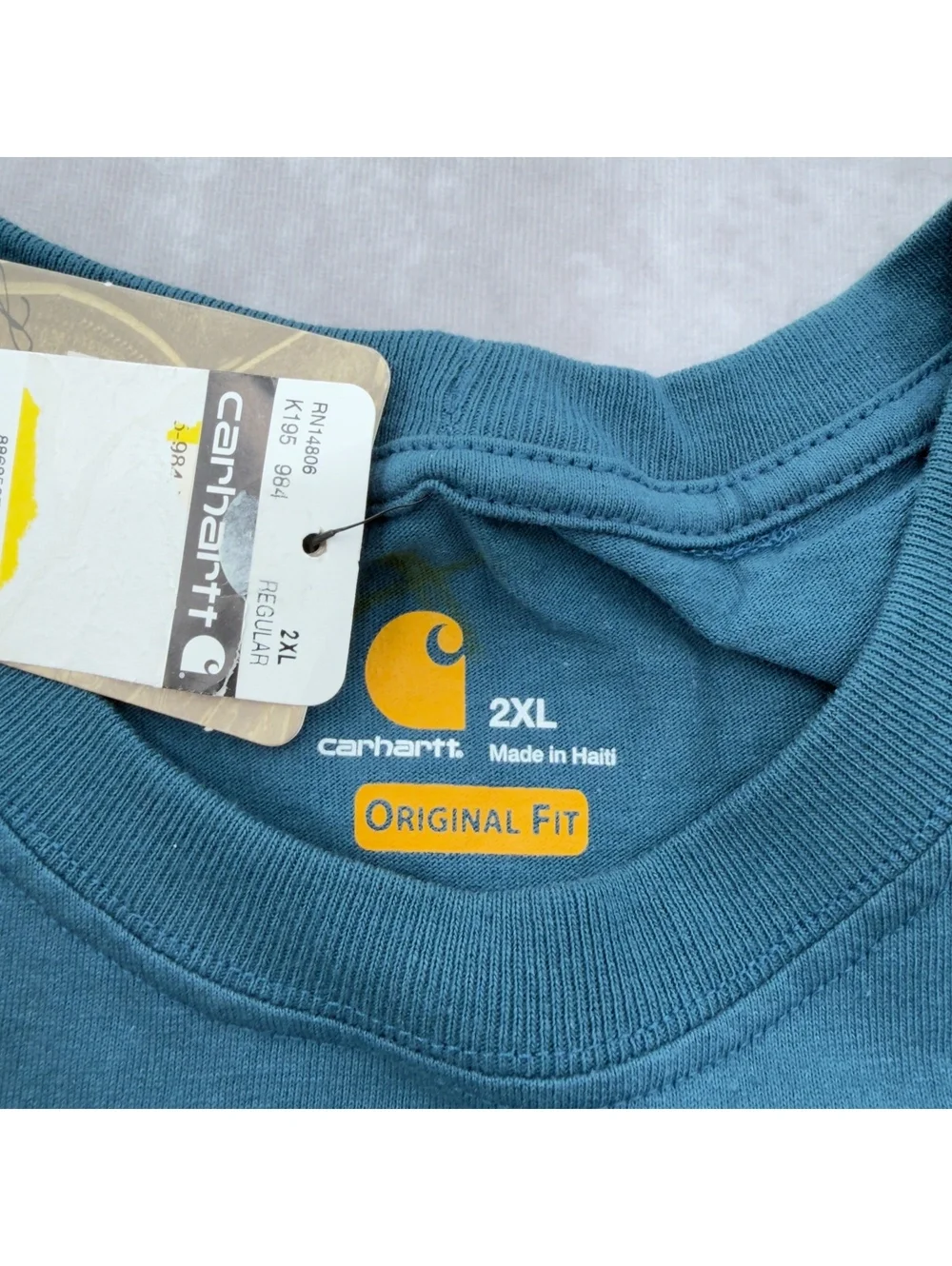 NWT Carhartt Teal Logo Graphic Original Fit T-Shirt Size 2XL Flawed